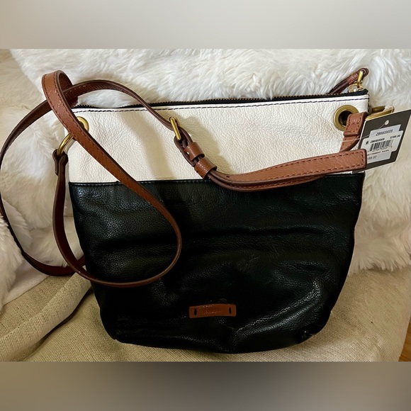 Fossil Black and Brown Crossbody Bag with Adjustable Strap - Picture 1 of 9